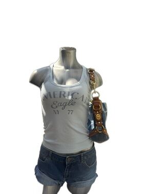 American Eagle Outfitters White Graphic Racerback Tank